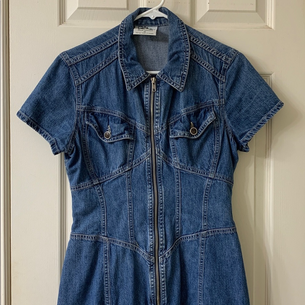🌷3 for $25🌷Parasuco, US 11 (Juniors), Blue Denim Short Sleeve Front Zipper Dress - Picture 3 of 10